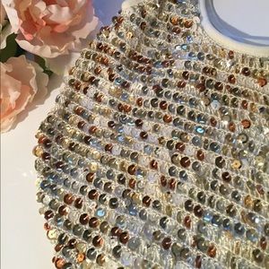 Sequin Shoulder Bag White And Gold